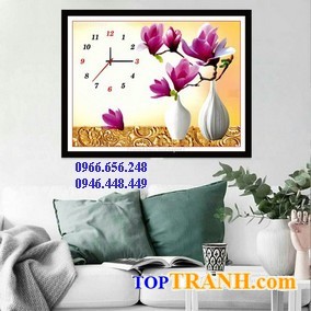 Tranh thêu đồng hồ hoa ngọc lan
